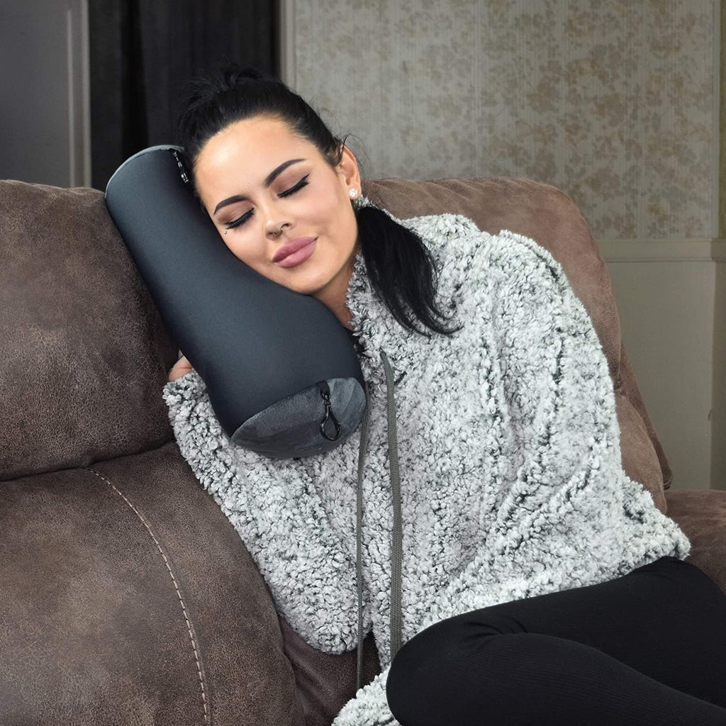 Wolf Essentials Microbead Bolster Tube Travel Pillow - Compact Neck Roll Pillow for Airplane, Car, or Home - Soft Lumbar Support Pillow…