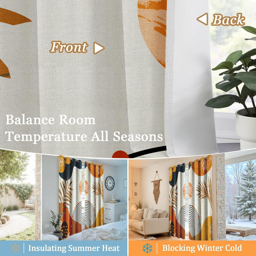 Mid Century Boho Blackout Curtains for Bedroom 84 Inches Long, Full Room Darkening Grommet Linen Curtains for Living Room, Thermal…