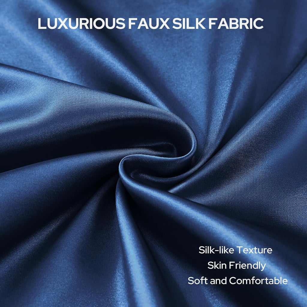 Homeideas Navy Blue Decorative Throw Pillow Covers 20x12 Set of 2, Glossy Faux Silk Lumbar Pillow Covers for Couch Sofa Bed Decor Luxury Su…