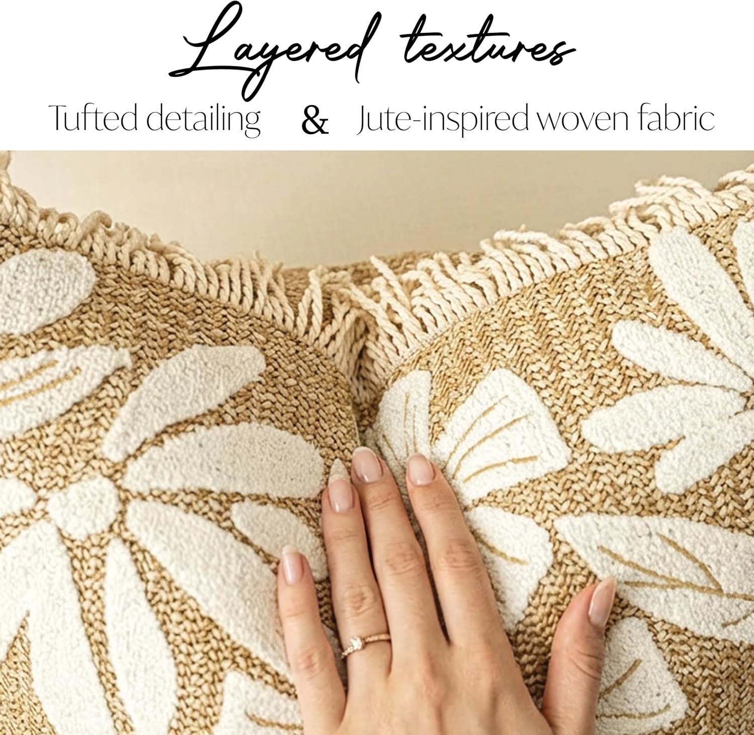 BlissBlush Jute Decorative Spring Accent Lumbar Throw Pillow Cover 12X20, Neutral Floral Farmhouse Textured Pillowcase for Couch Sofa…