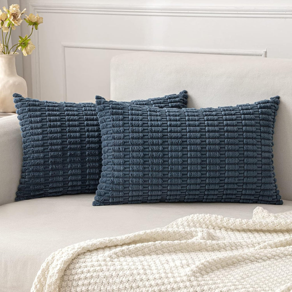 Miulee Pack of 2 Corduroy Decorative Lumbar Throw Pillow Covers 20x12 Inch Soft Boho Striped Pillow Covers Modern Farmhouse Home Decor for…