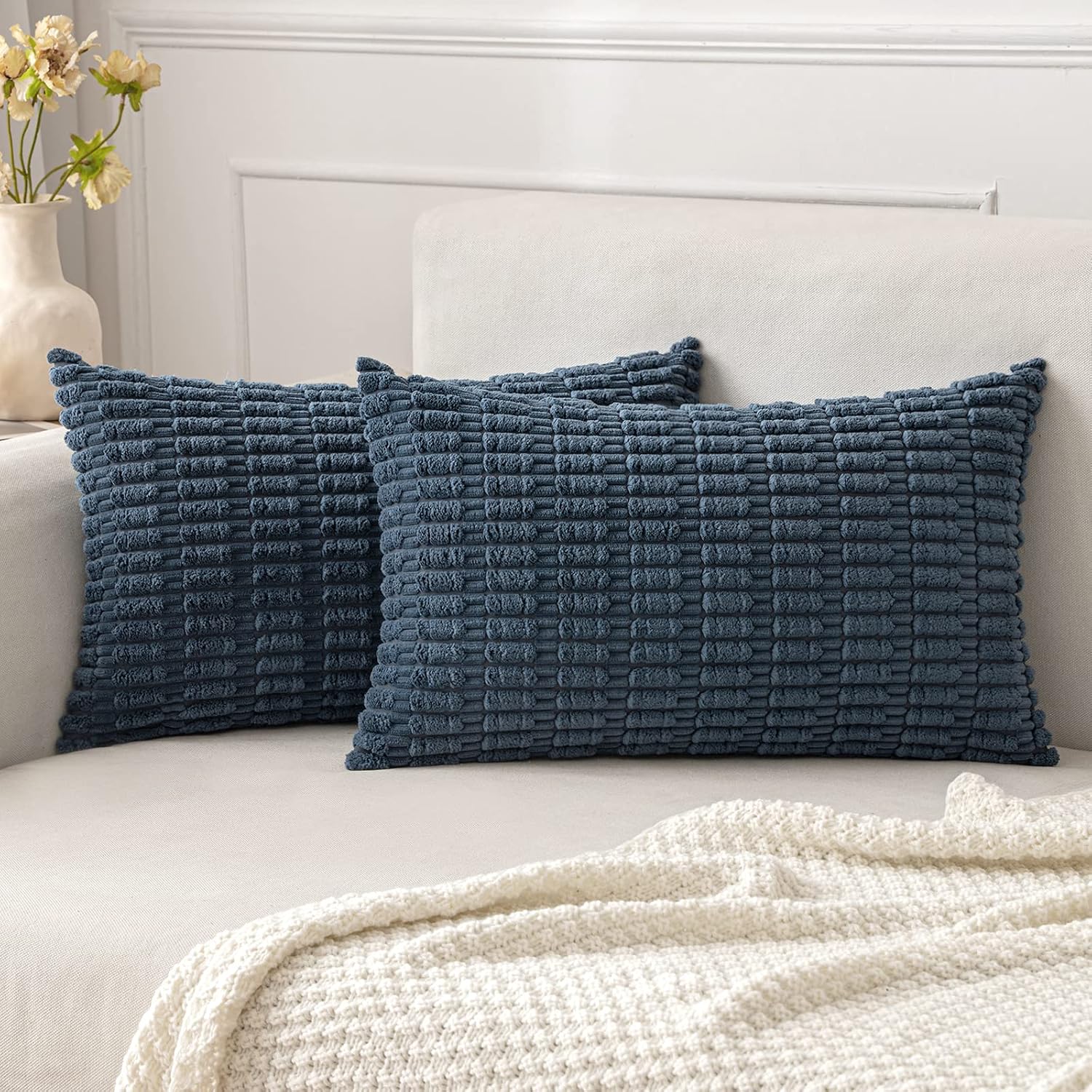 Miulee Pack of 2 Corduroy Decorative Lumbar Throw Pillow Covers 20x12 Inch Soft Boho Striped Pillow Covers Modern Farmhouse Home Decor for…