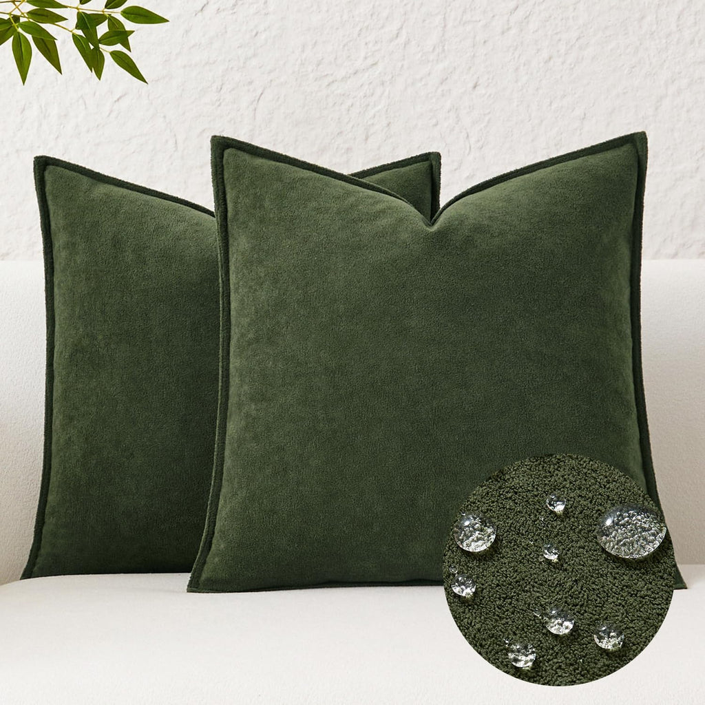KevinTextile Kevin Textile Spring Waterproof Decorative Pillow Covers Moss Green 16x16 Inch Pack of 2 Soft Boucle Textured Throw Pillowcase…