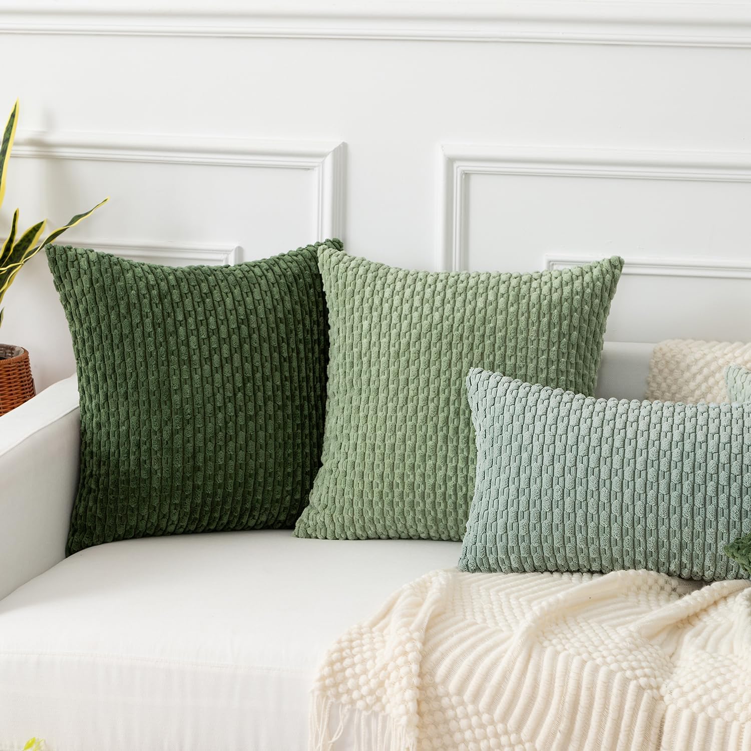 KevinTextile Kevin Textile Spring 14x22 Inch Pillow Cover 1 Pack Boho Decorative Soft Striped Corduroy Lumbar Farmhouse Solid Color Accent…