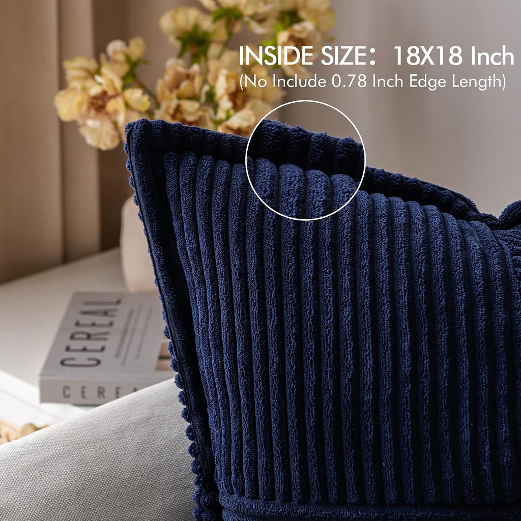 MIULEE Decorative Throw Pillow Covers for Couch Bed Livingroom 18x18 Inch Set of 2 Navy Blue Boho Accent Throw Pllows Broadside Striped…