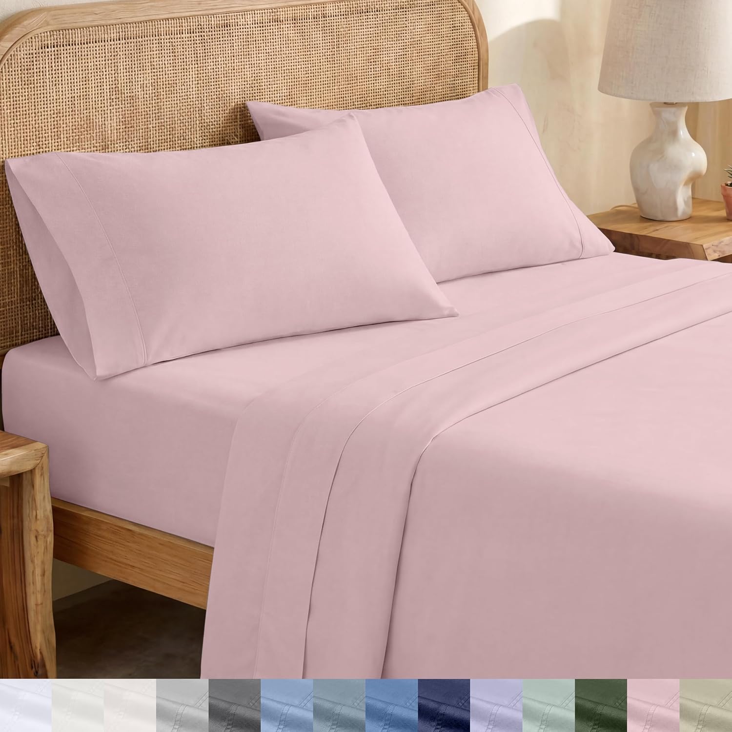 CaliforniaDesignDen California Design Den 100% Organic Cotton Sheets King Size Deep Pocket Set - Soft and Crisp Percale King Sheet Set, Coo…