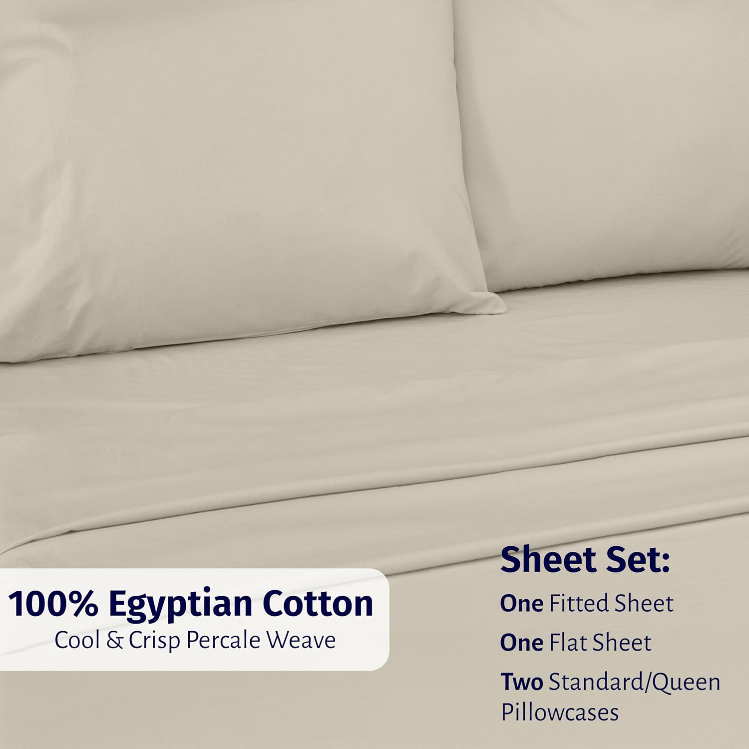 CaliforniaDesignDen California Design Den Certified 100% Egyptian Cotton Sheets Full Size Bed - Lightweight Cotton Percale Sheets Full Size…