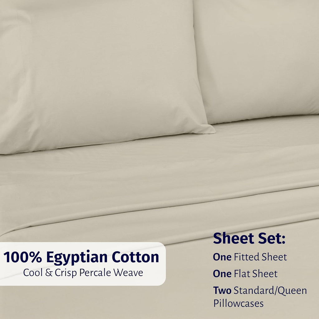 CaliforniaDesignDen California Design Den Certified 100% Egyptian Cotton Percale Sheets Queen Size Set - Lightweight, Deep Pocket Queen Cot…