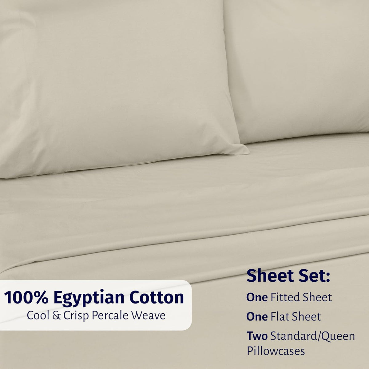 CaliforniaDesignDen California Design Den Certified 100% Egyptian Cotton Percale Sheets Queen Size Set - Lightweight, Deep Pocket Queen Cot…