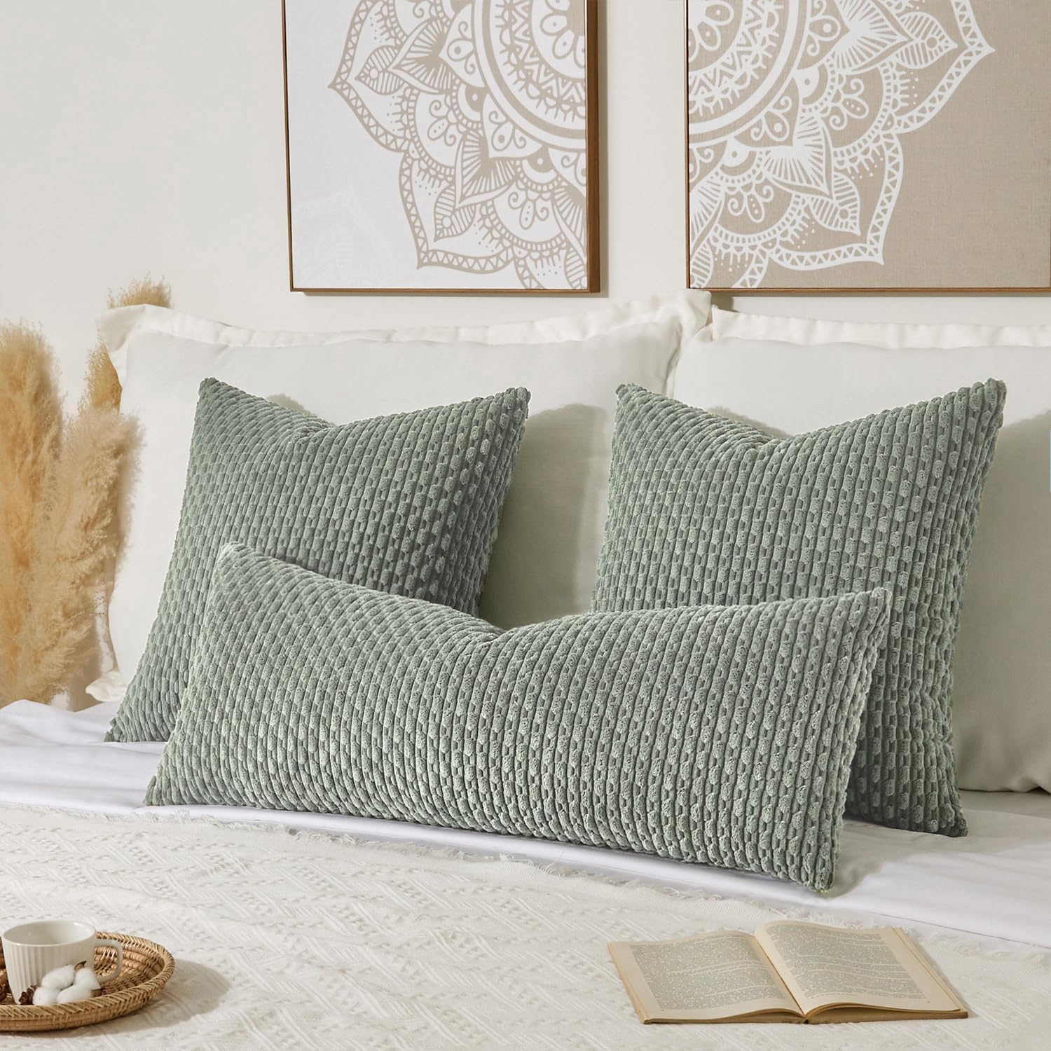 KevinTextile Kevin Textile 14x36 Inch Long Lumbar 1 Pack Boho Decorative Throw Pillow Cover Soft Striped Corduroy Rectangle Cushion Case Fa…