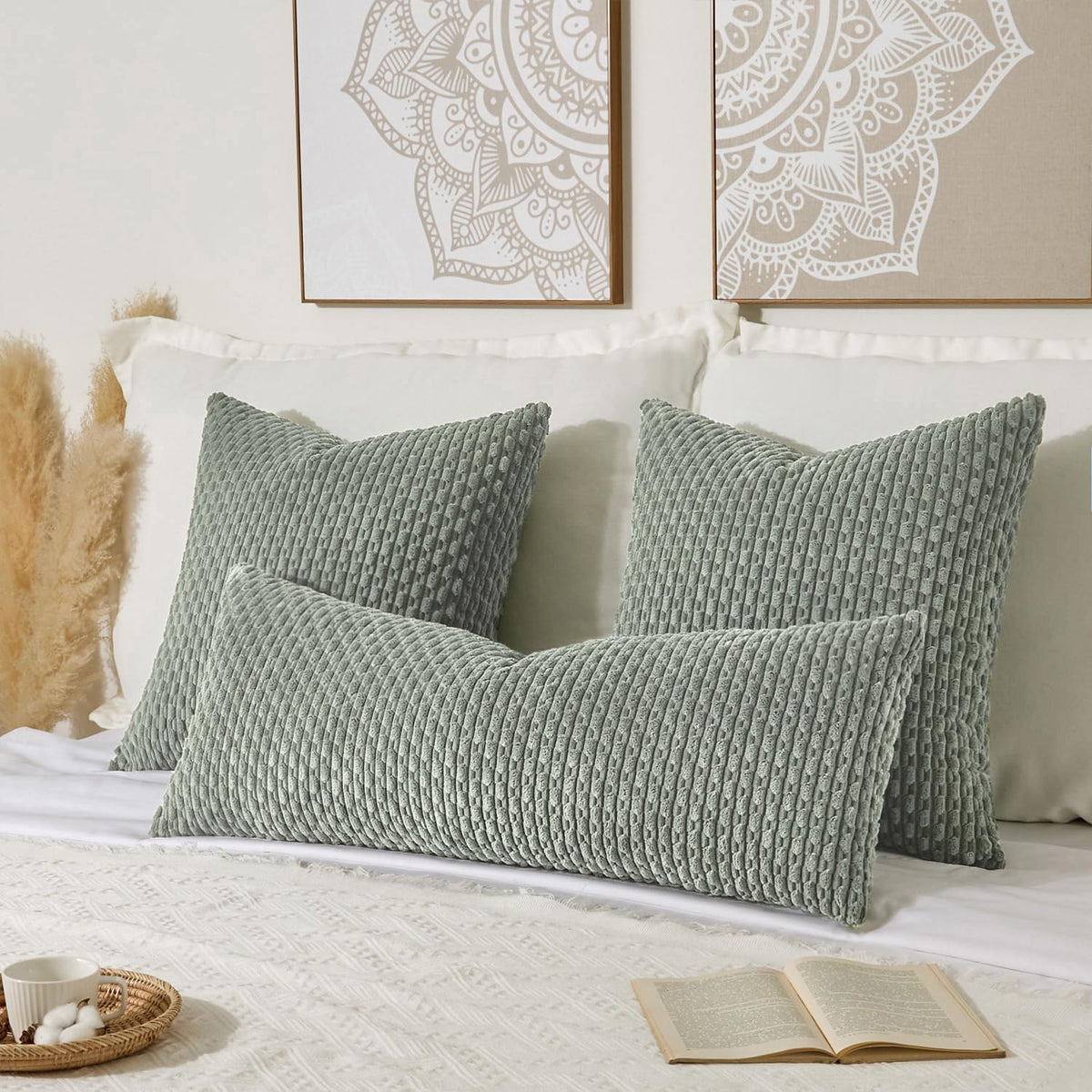 KevinTextile Kevin Textile 20x54 Inch Long Body Lumbar 1 Pack Boho Decorative Throw Pillow Cover Soft Striped Corduroy Rectangle Cushion Ca…