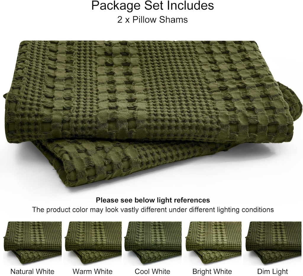 Phf 100% Cotton Waffle Pillow Shams Standard Size, 2 Pack 20" x 26" Soft Skin-Friendly Pillowcases, No Filling, Aesthetic Woven and Breatha…