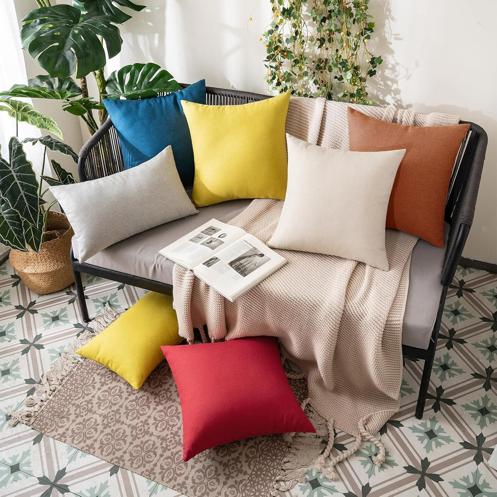 Miulee Pack of 2 Decorative Outdoor Solid Waterproof Throw Pillow Covers Faux Linen Garden Farmhouse Cushion Cases for Summer Patio Tent Ba…