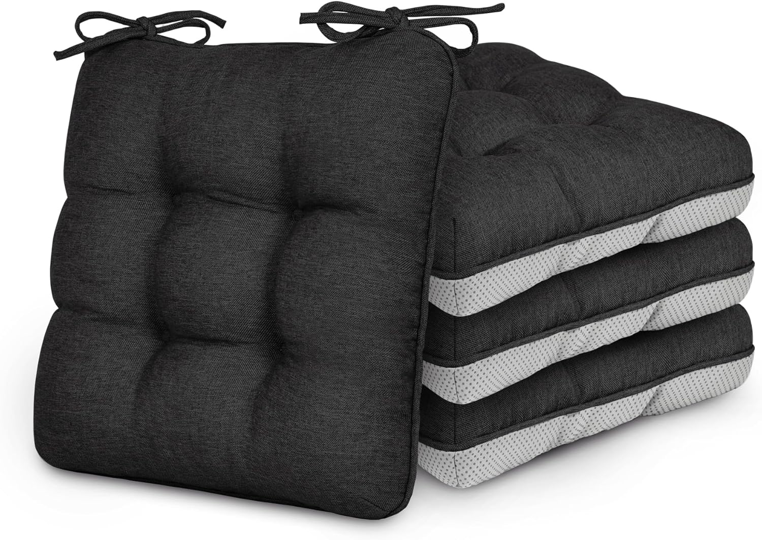 Love's cabin Memory Foam Chair Cushions Set of 4, 19"x19"x3.5" Indoor & Outdoor Seat Pads for Dining, Kitchen, Office, Patio Chairs - Black