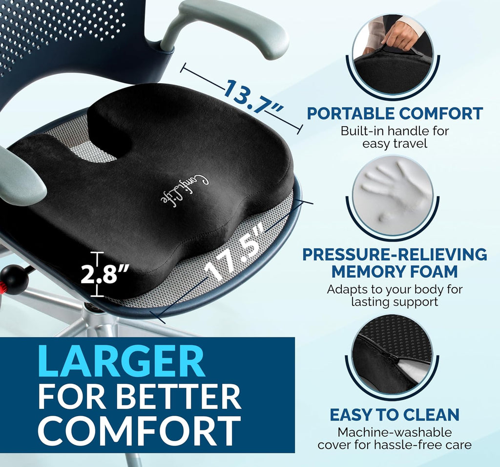 ComfiLife Gel & Memory Foam Seat Cushion – Office Chair Cushion, Car Seat Cushion – Chair Cushions for Back & Sciatica – Seat Cushions for…