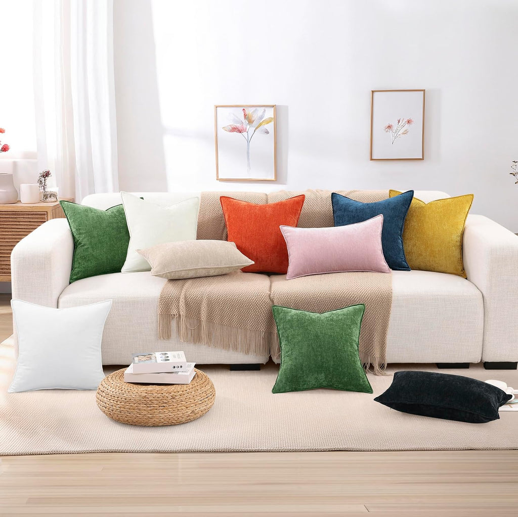 decorUhome Summer Couch Euro Sham Throw Pillow Covers 24x24 Set of 2, Decorative Soft Velvet Modern Cozy Chenille Pillow Cases with Elegant…