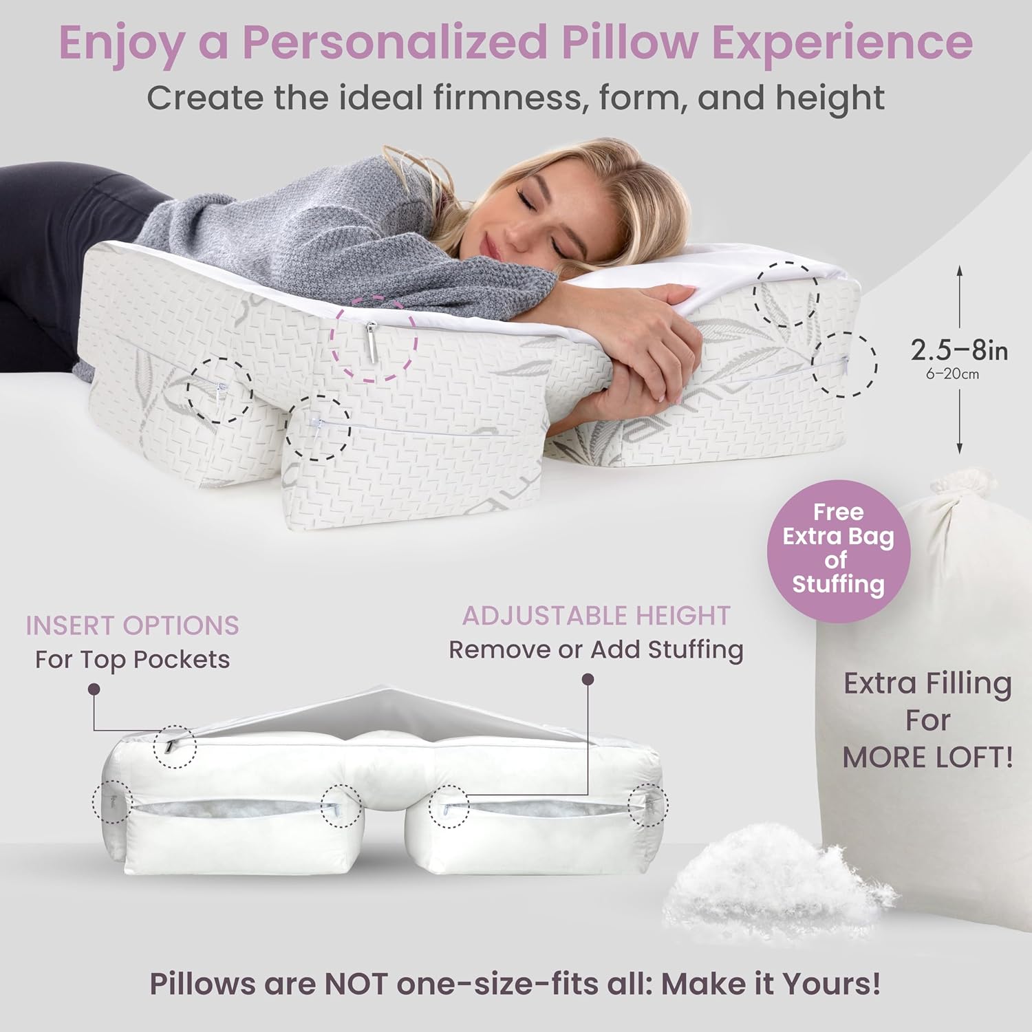 Home Wife Pillow - Fiberfill, 1 LBS Extra Bag of Stuffing, Siliconized Down Alternative Resilience Blend, Extra Fluff to Customize Comfort…