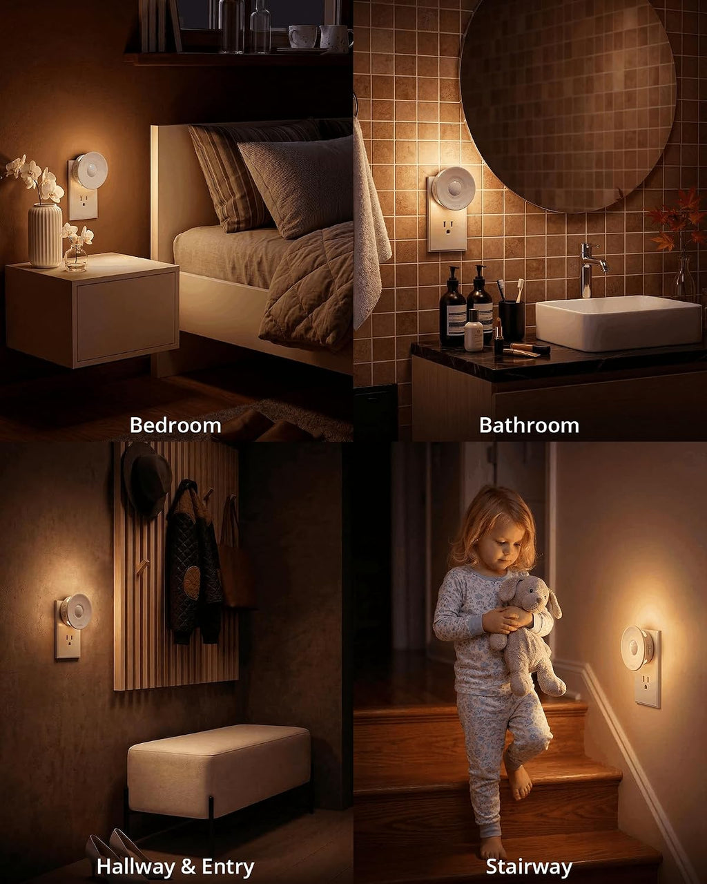Lyridz Plug-in Backlit Motion Sensor Night Light with Dusk to Dawn Sensor, 1-50LM Precise Dimmable Wall Lights for Bedroom, Bathroom, Hallw…