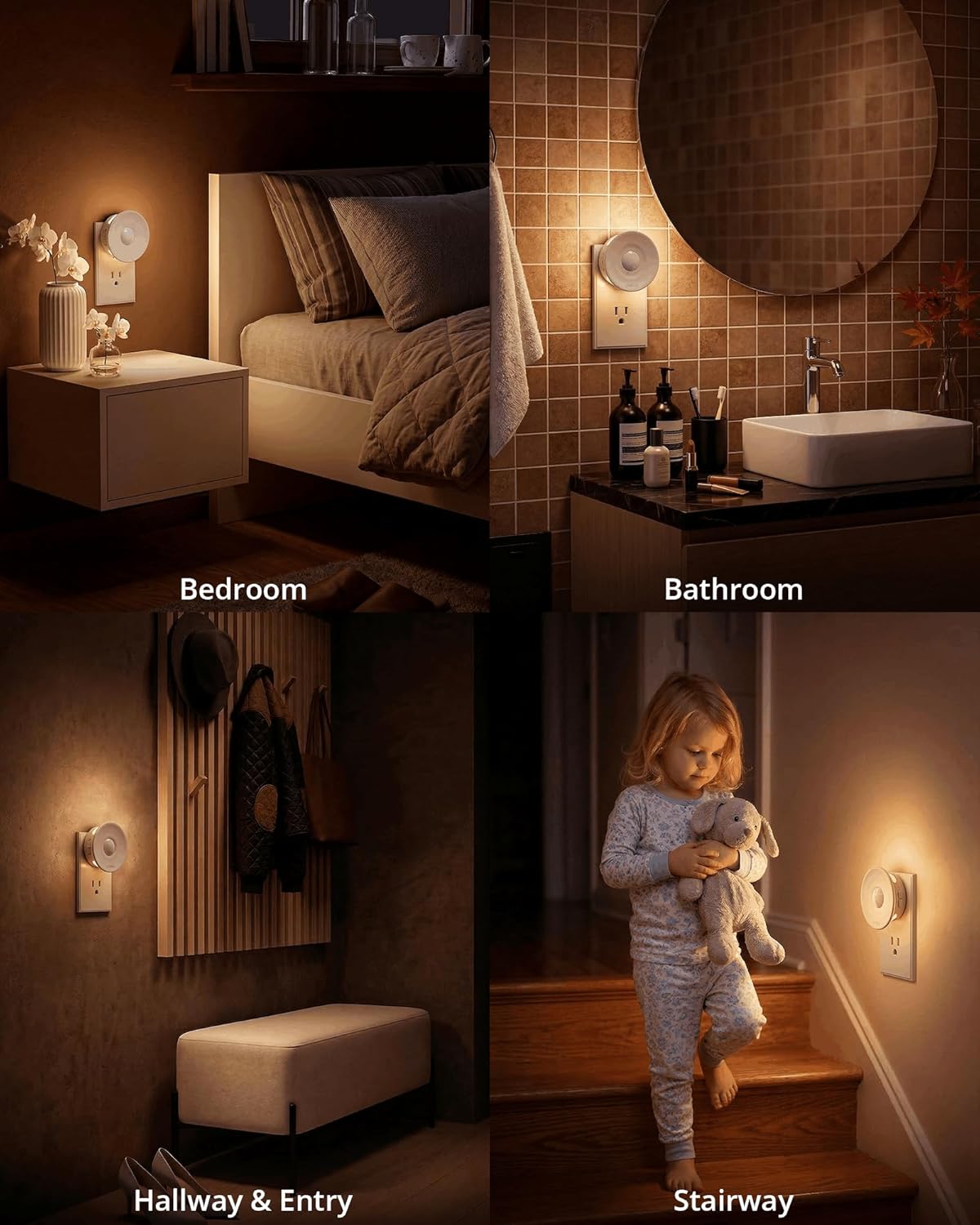 Lyridz Plug-in Backlit Motion Sensor Night Light with Dusk to Dawn Sensor, 1-50LM Precise Dimmable Wall Lights for Bedroom, Bathroom, Hallw…