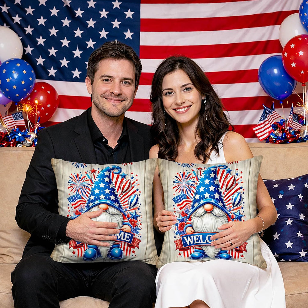 BlissYard 4th of July Pillow Covers 18x18 Set of 2 Patriotic Gnome Pillow Covers American Flag Throw Pillow Covers Independence Day…