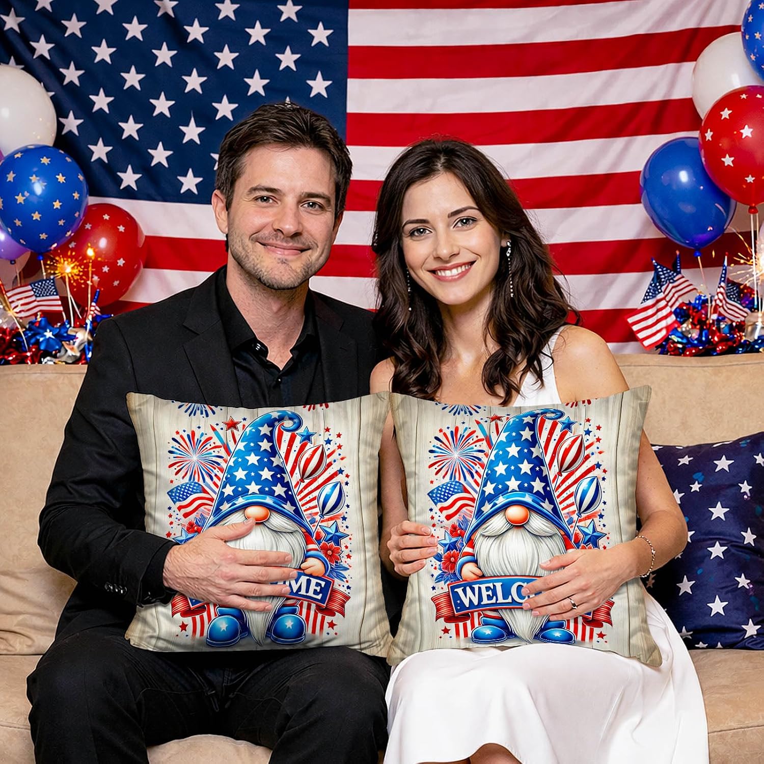 BlissYard 4th of July Pillow Covers 18x18 Set of 2 Patriotic Gnome Pillow Covers American Flag Throw Pillow Covers Independence Day…