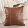 Fancy Homi Brown Boho Long Square Faux Leather Decorative Throw Pillow Covers 22x22 Inch for Living Room Couch Bed Sofa, Hand Stitched…