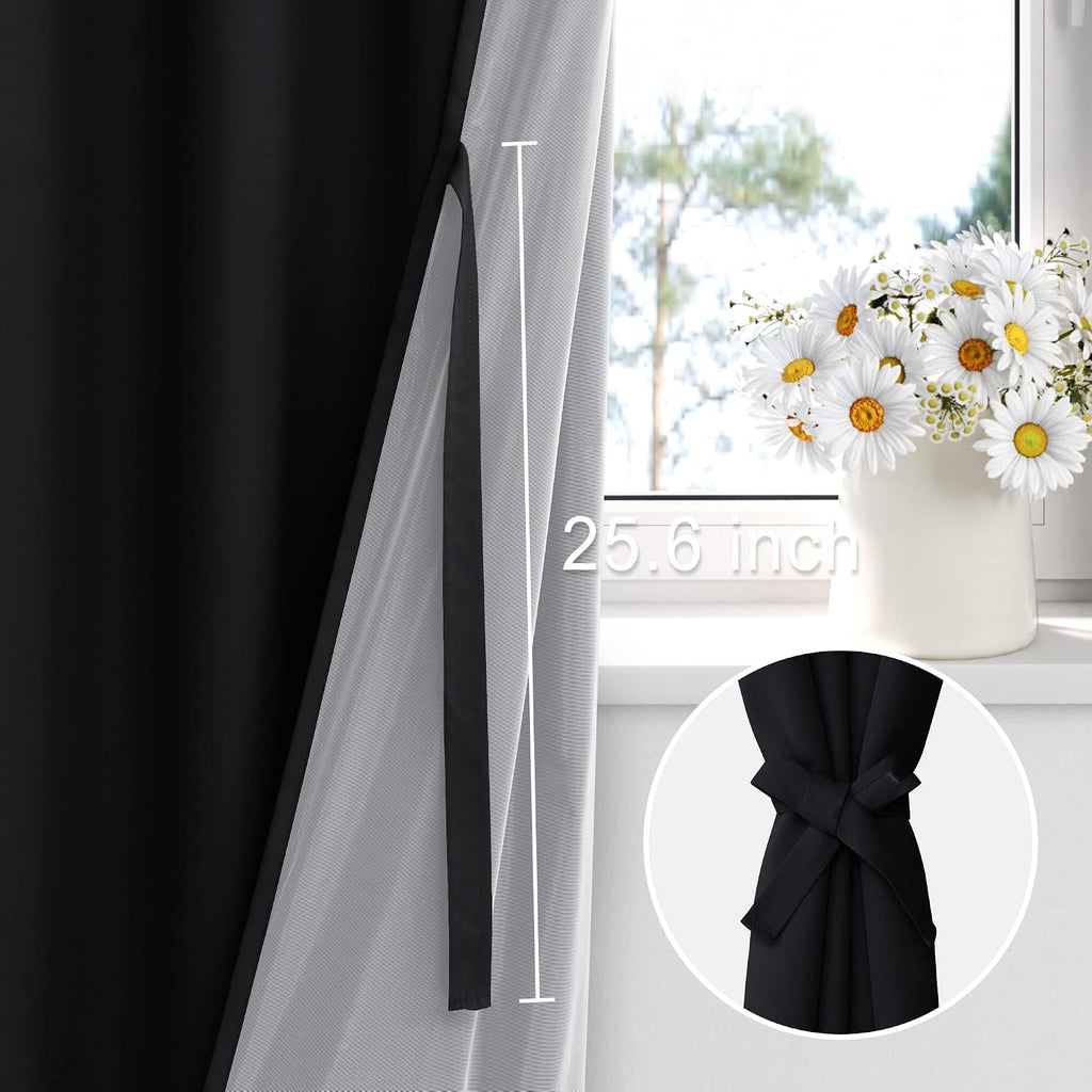 Xwzo 100% Blackout Curtains with Tiebacks- Heat and Full Light Blocking Window Panels with Grommets & Thermal Insulated Draperies for Wide…