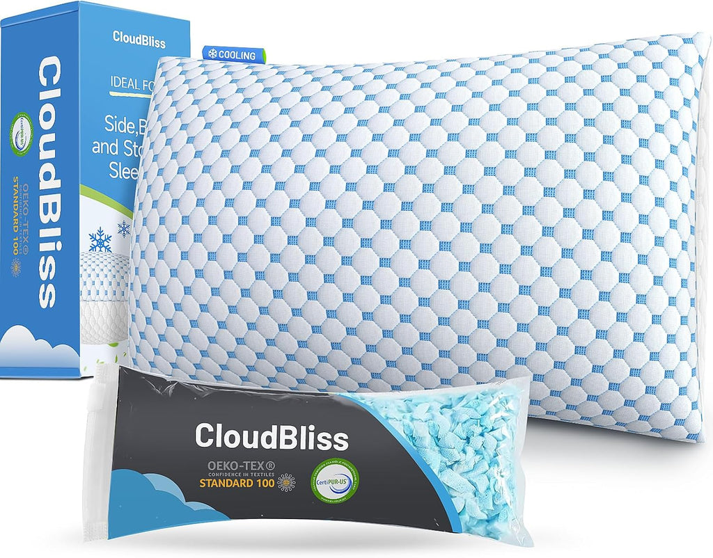 CloudBliss Shredded Memory Foam Pillow for Sleeping - Adjustable Cooling Pillow with Breathable Washable Cover, CertiPUR-US Certified, 1…
