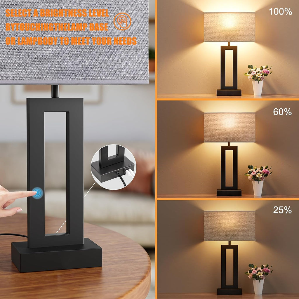 Seealle Nightstand Table Lamps for Bedrooms Set of 2 - Touch Bedside Lamp with USB C+A, 3 Way Dimmable Living Room End Tables 2, Modern…