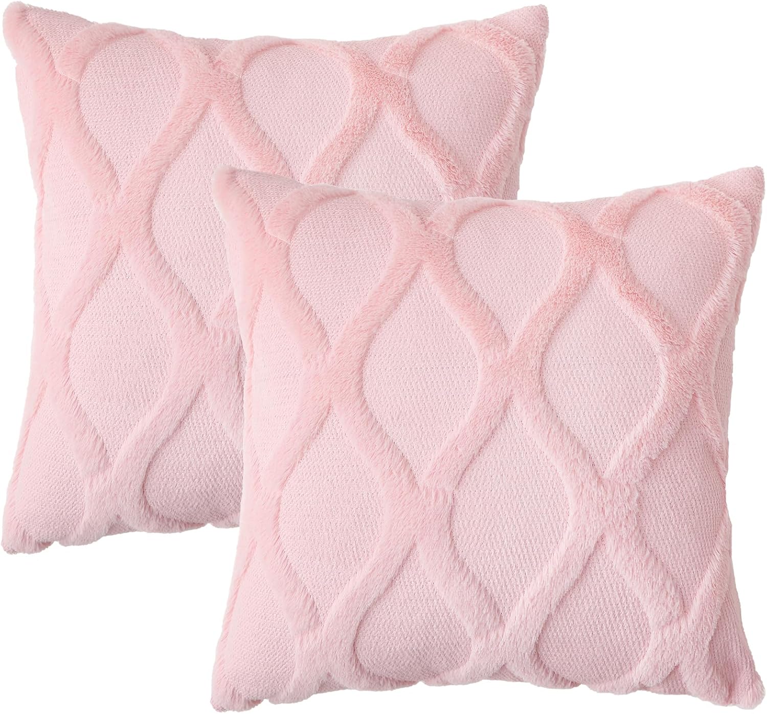 decorUhome Summer Throw Pillow Covers 18x18 Inch Set of 2, Soft Plush Faux Fur Wool Light Pink Accent Couch Pillow Covers for Modern Farmho…