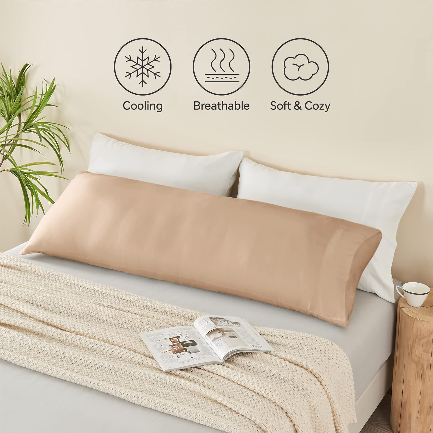 Bedelite Body Pillow Case Cover, Rayon Made from Bamboo, Cooling Body Pillow Cover for Hot Sleepers and Night Sweats, Breathable & Silky So…