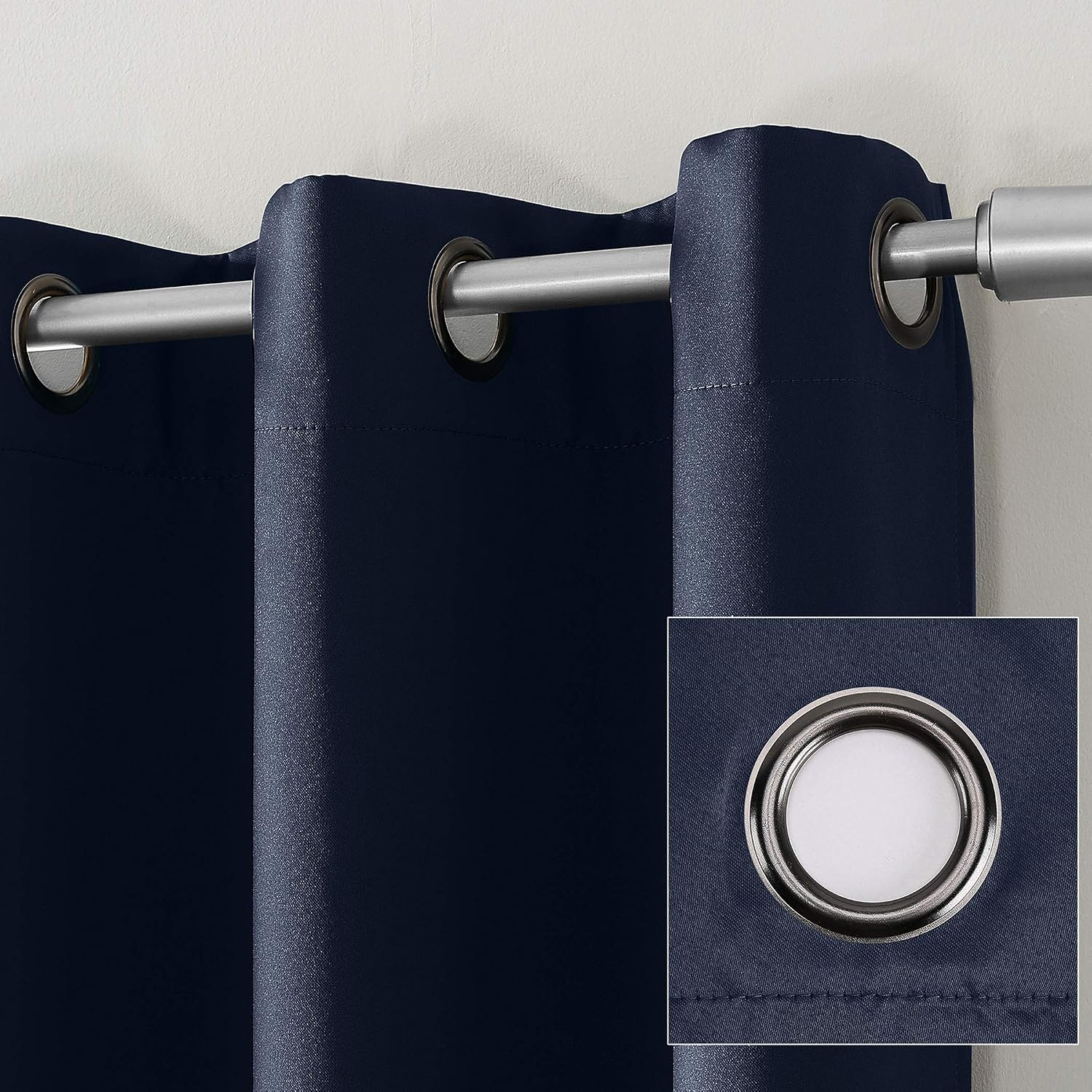 Sun Zero Nordic 2-pack Theater Grade Extreme 100% Blackout Grommet Curtain Panel Pair, 52" x 84", Navy Blue