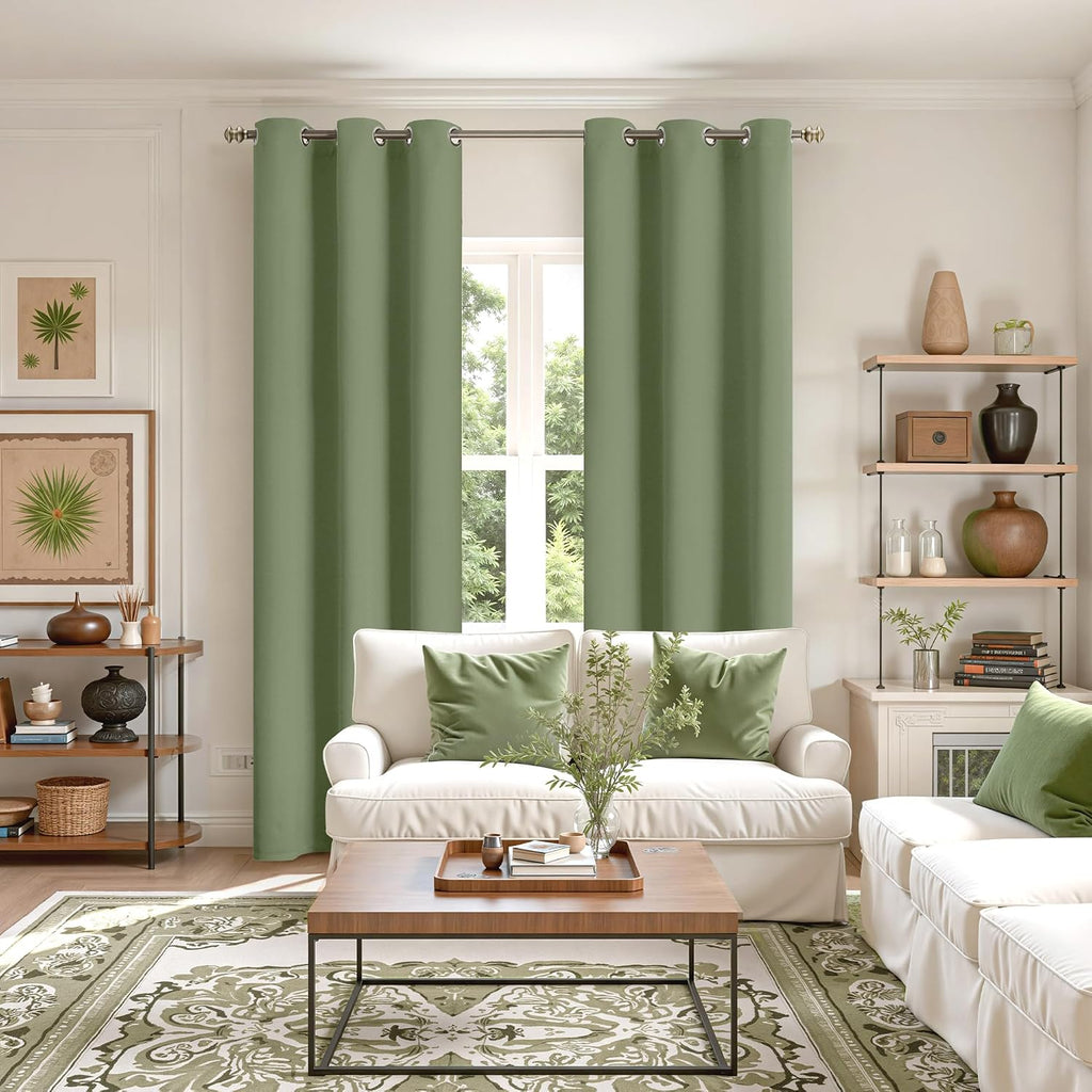 YoungsTex Olive Green Blackout Curtains for Living Room 84 Inches Long - Thermal Insulated with Grommet Room Darkening Window Drapes for Be…