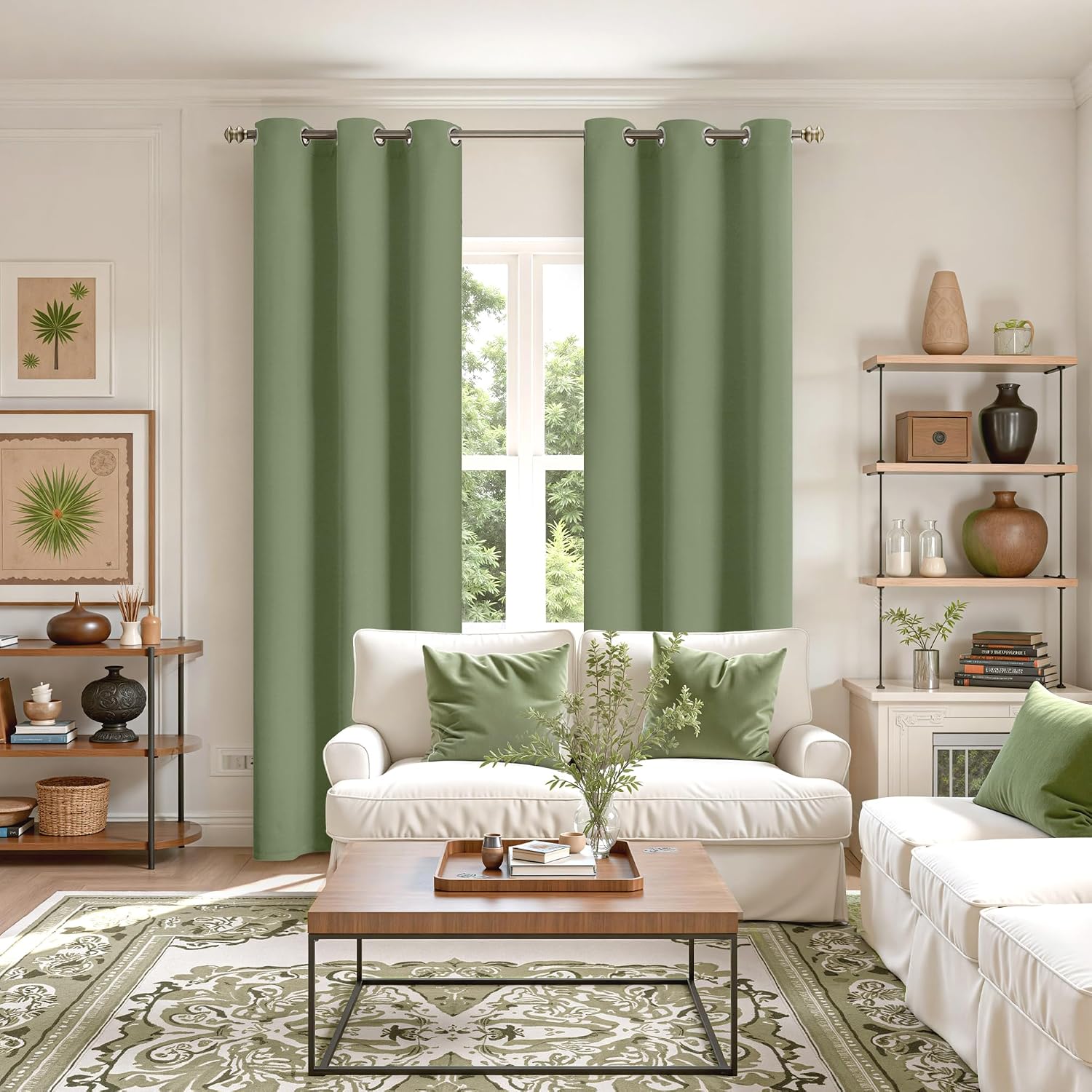 YoungsTex Olive Green Blackout Curtains for Living Room 84 Inches Long - Thermal Insulated with Grommet Room Darkening Window Drapes for Be…