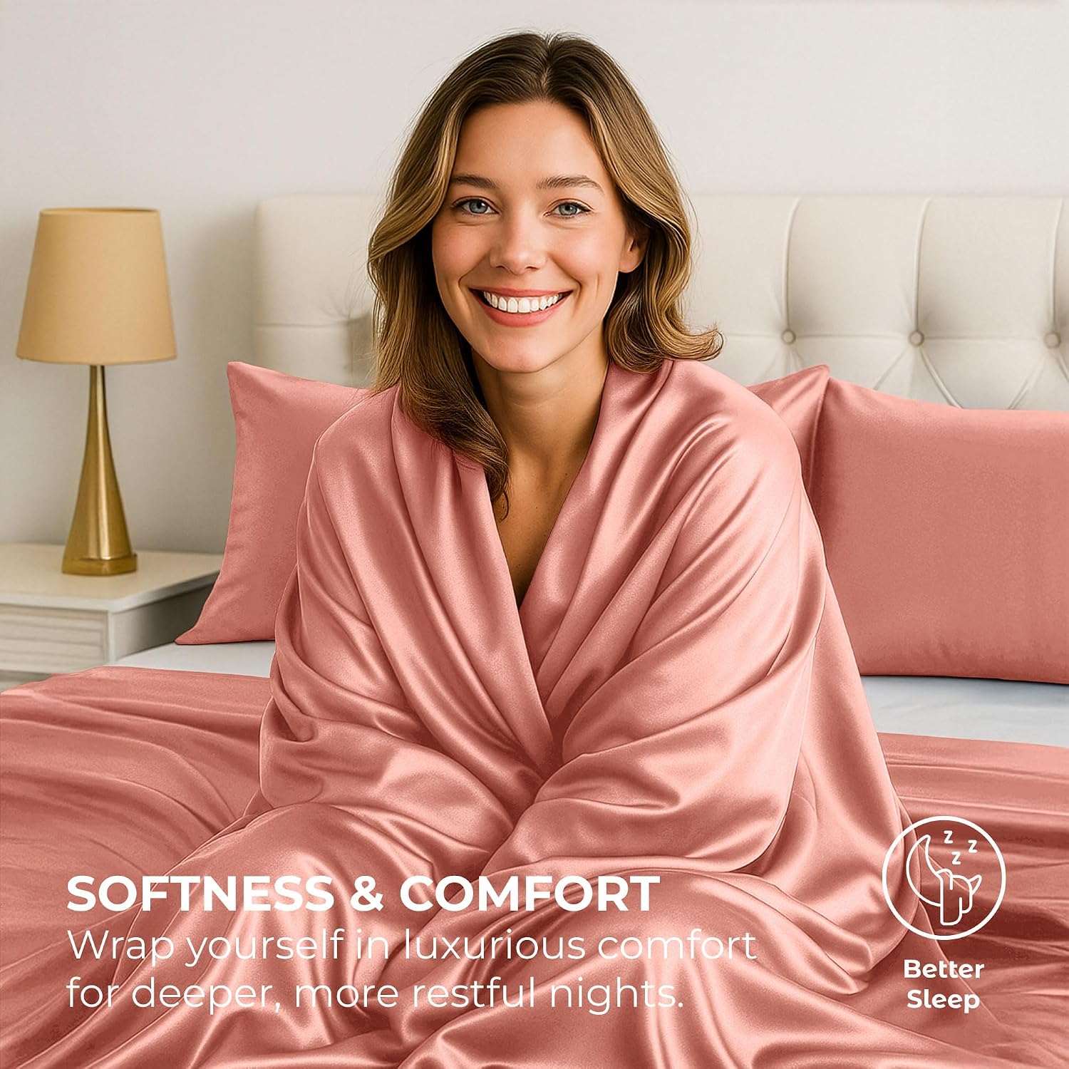 PureBedding Pure Bedding Satin Sheets Queen [4-Piece, Blush Pink] Hotel Luxury Silky Bed Sheets - Extra Soft 1800 Microfiber Sheet Set, Wri…