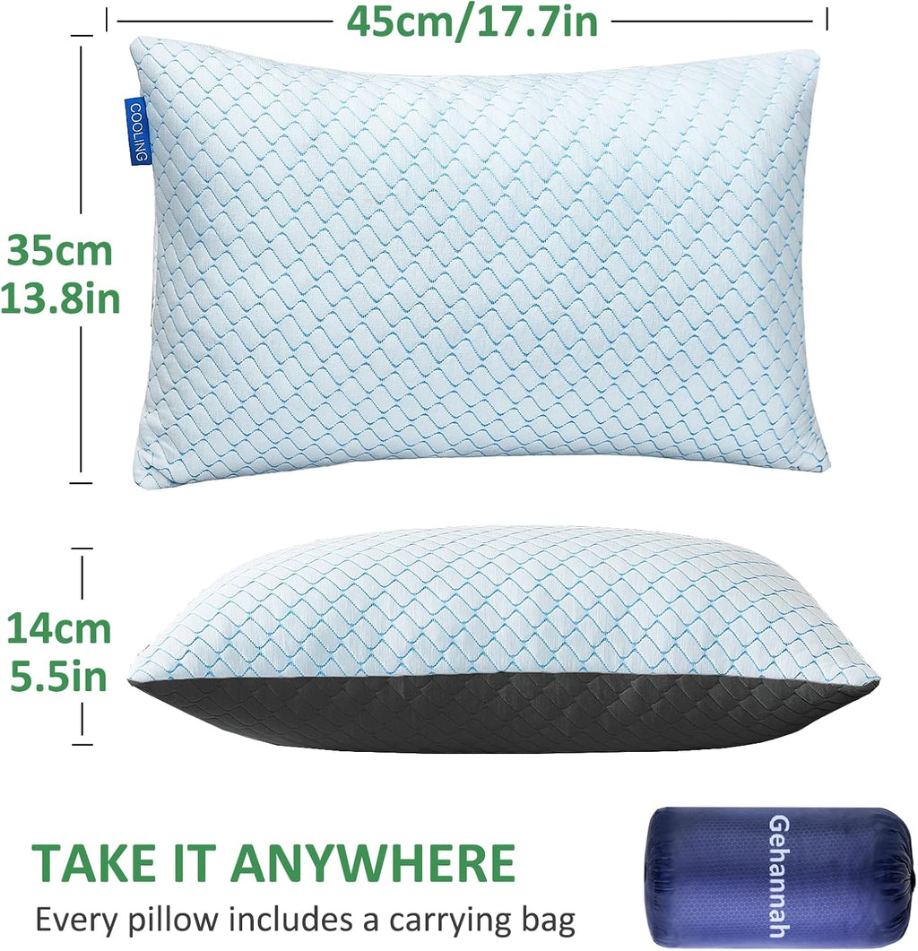 Gehannah Travel Pillow - Large 1 Pack Compressible Camping Pillow for Sleeping - Shredded Memory Foam with 1 Storage Bags - Supportive for…