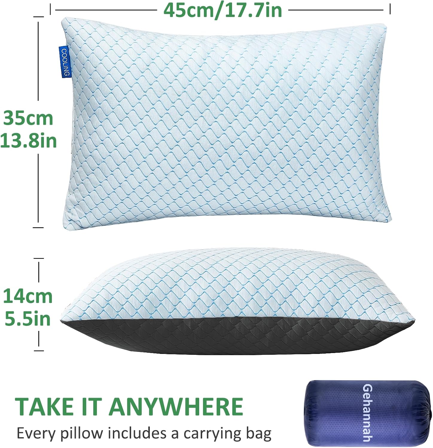 Gehannah Travel Pillow - Large 1 Pack Compressible Camping Pillow for Sleeping - Shredded Memory Foam with 1 Storage Bags - Supportive for…