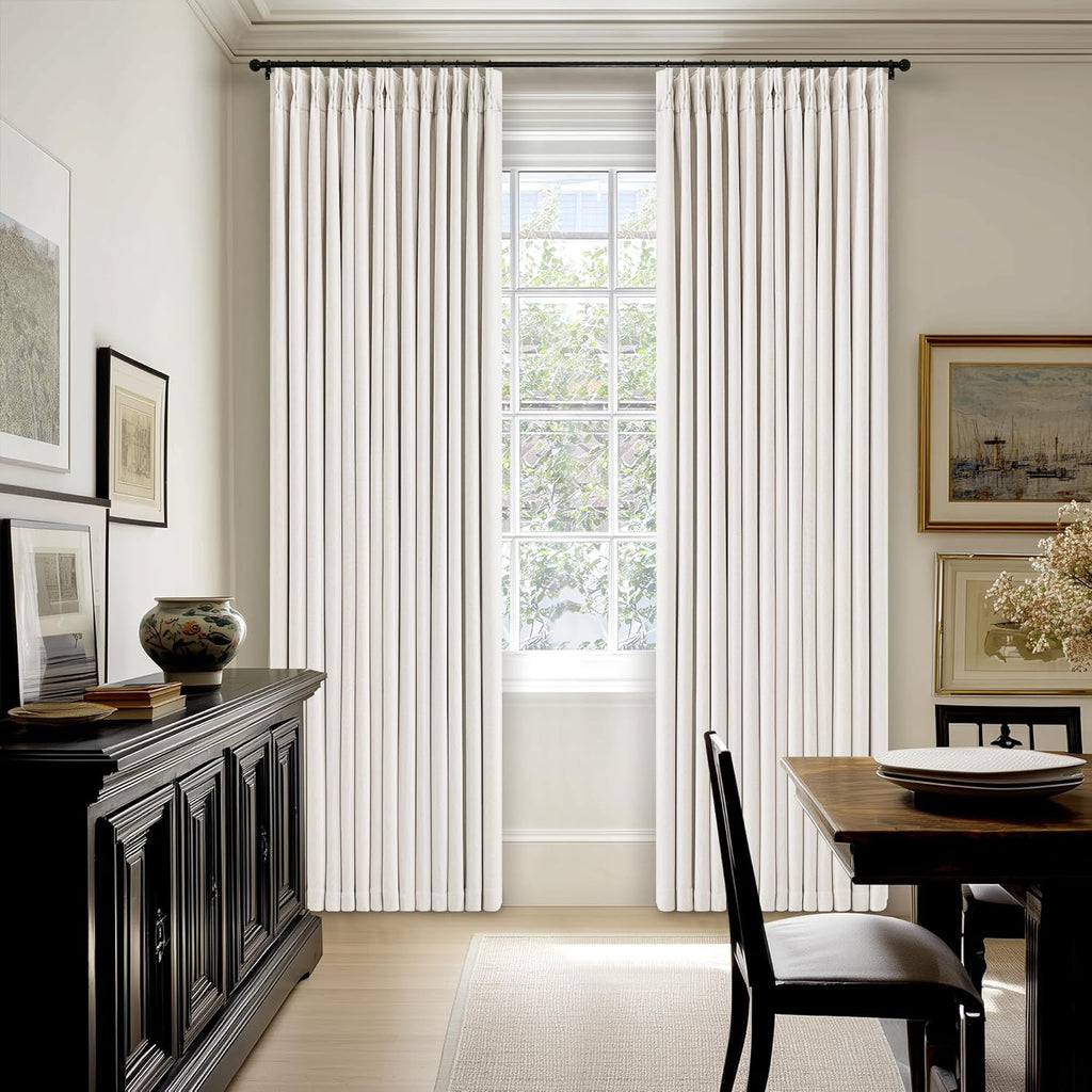 Twodrapes Pinch Pleated Blackout 108 Inch Bedroom Curtains 2 Panels Set Linen Dual Layer Soundproof Farmhouse Window Drapes for Living Room…