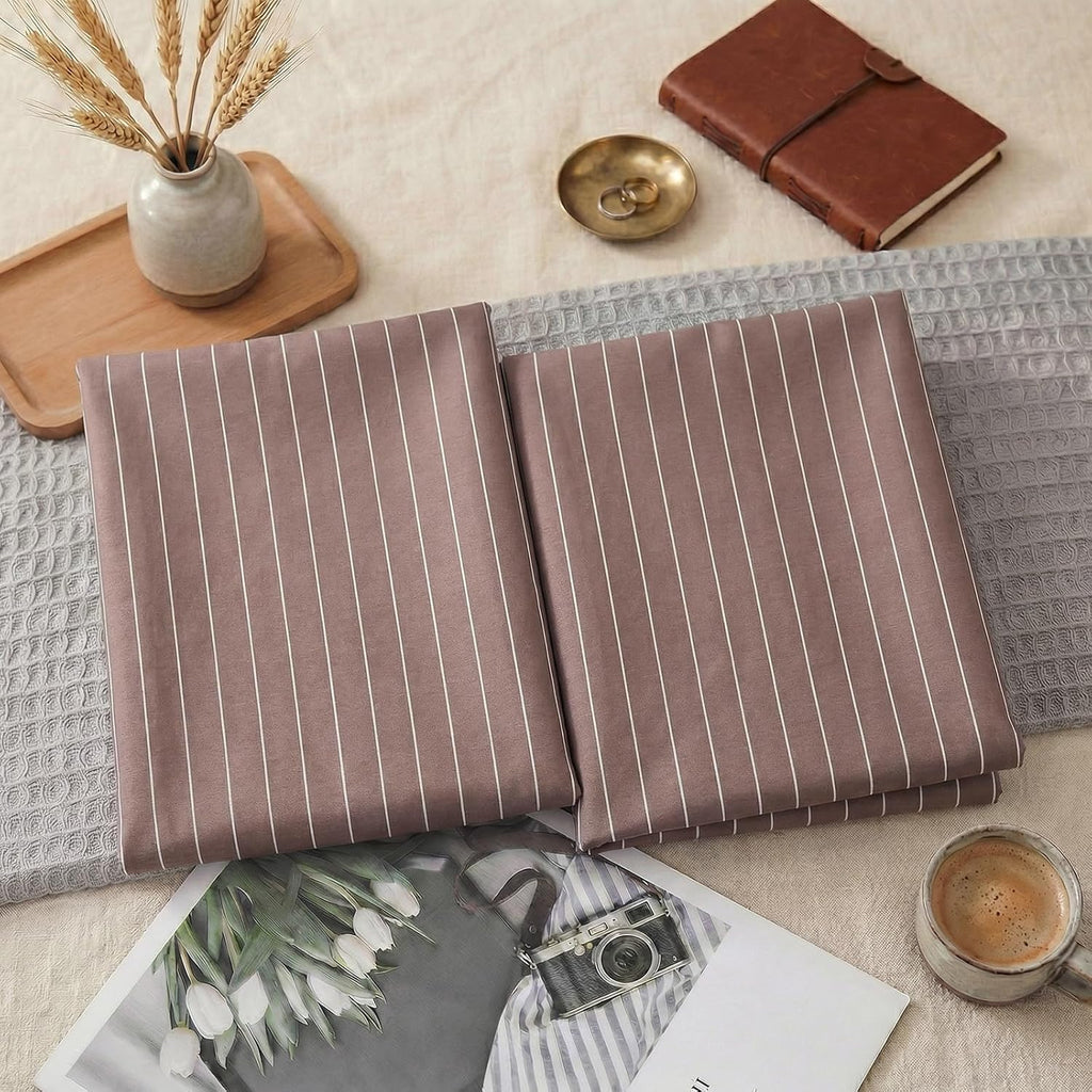 Merryword Brown Striped Pillowcases, 100% Cotton Pillow Cases, King Size Pillowcases, Luxury Linen Like Pillowcase, Soft Breathable Pinstri…