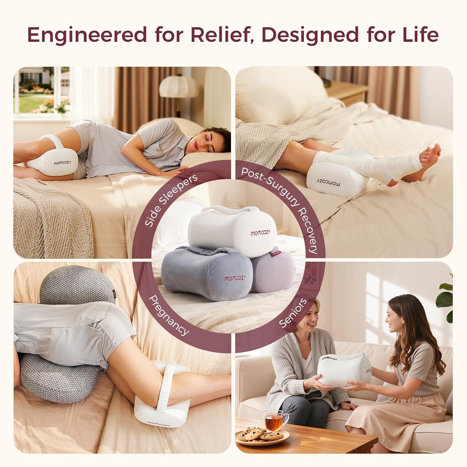 Momcozy Knee Pillow for Side Sleepers, Soft Memory Foam & Pinch-Free Design, Relieve Knee, Leg and Sciatica Pain, Adjustable Elastic Strap…