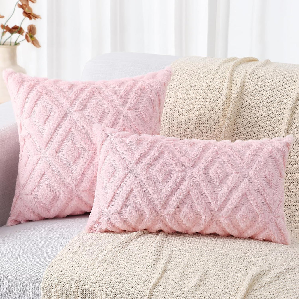 decorUhome Summer Couch Throw Pillow Covers 16x16 Set of 2, Decorative Soft Plush Faux Fur Wool Accent Pillow Covers for Modern Farmhouse B…