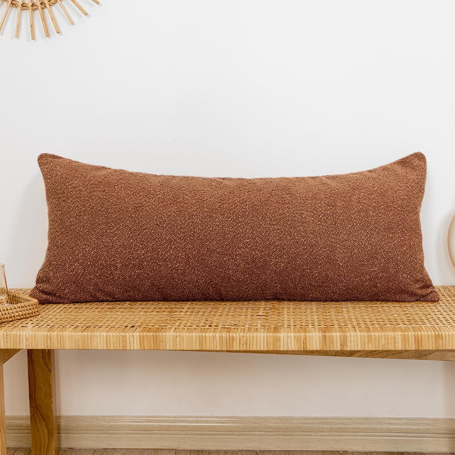 JoraLion 14x36 inch Boucle Lumbar Pillow Cover, Rust Woven Texture Neutral Long Pillow Cover Breathable Cushion Case for Couch Sofa Bed…