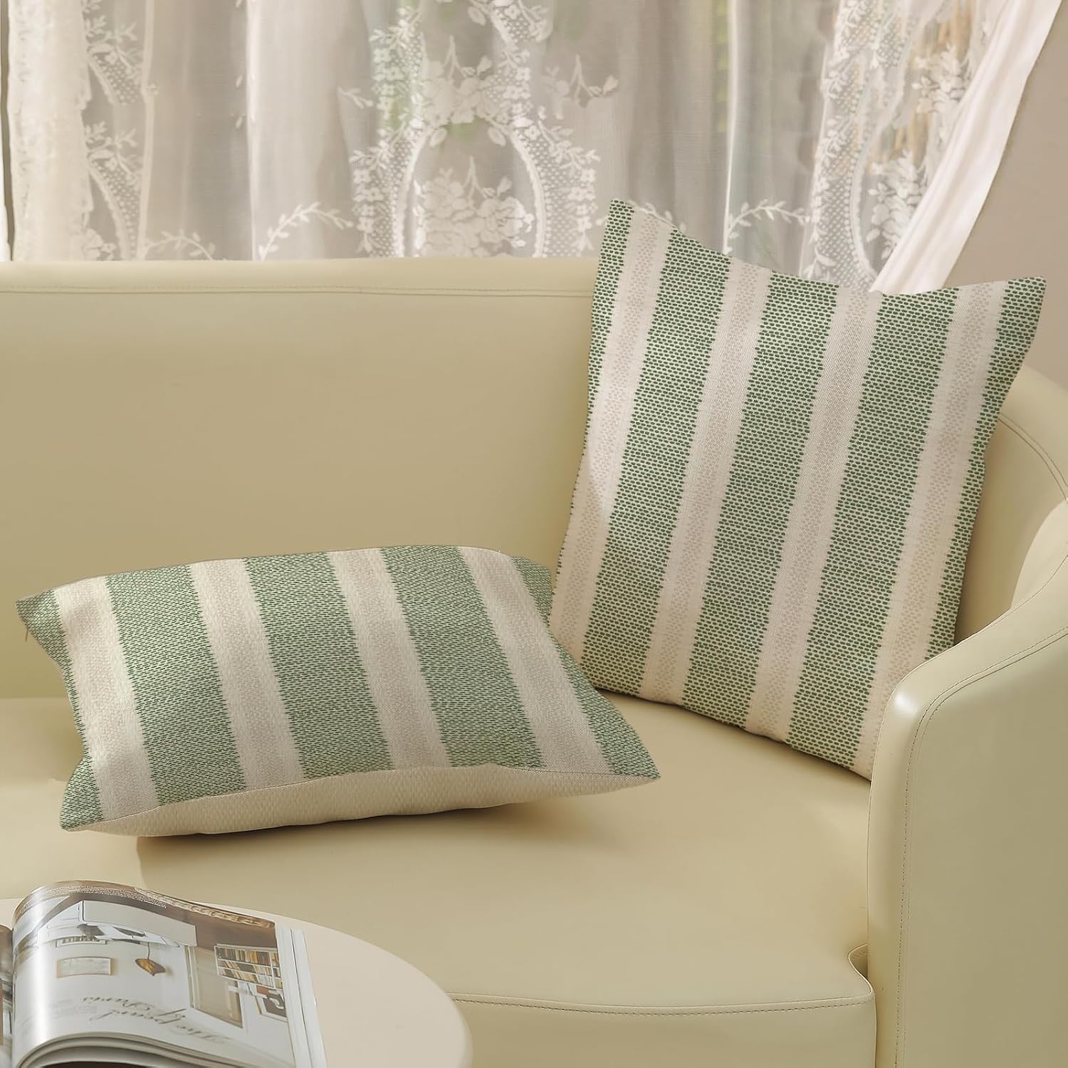 Sage Green Polka Dot Pillow Covers 18 x 18 Set of 2 Boho Striped Decorative Throw Pillow Covers Modern Abstract Geometry Decor Green…