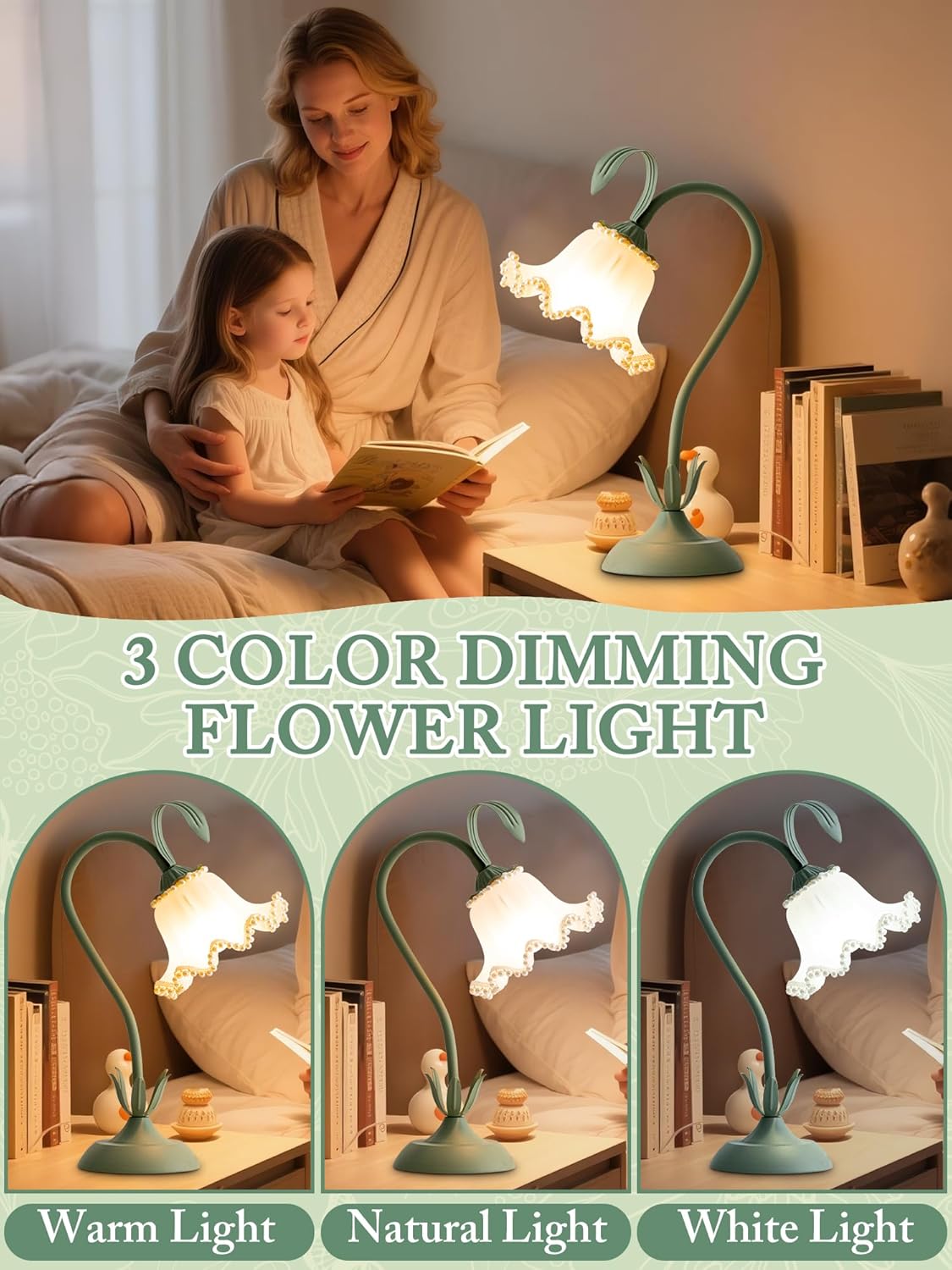 Aqdzcnf Flower Table Lamp, LED Reading Light Bedside Vintage Flower Night Light,3 Colors Modes Kawaii Bedside Lamps Decor, Living Room Bedroo…