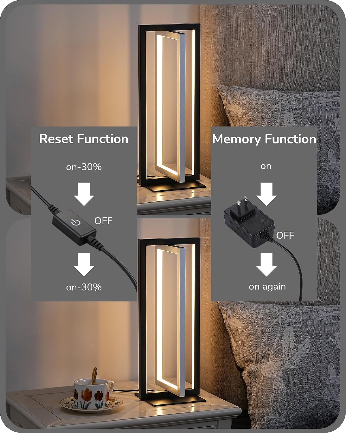 EDISHINE Modern LED Table Lamp, 750LM Stepless Dimmable Bedside Lamp, 3 Color Temperature, Switch Control Nightstand Lamp for Living Room…