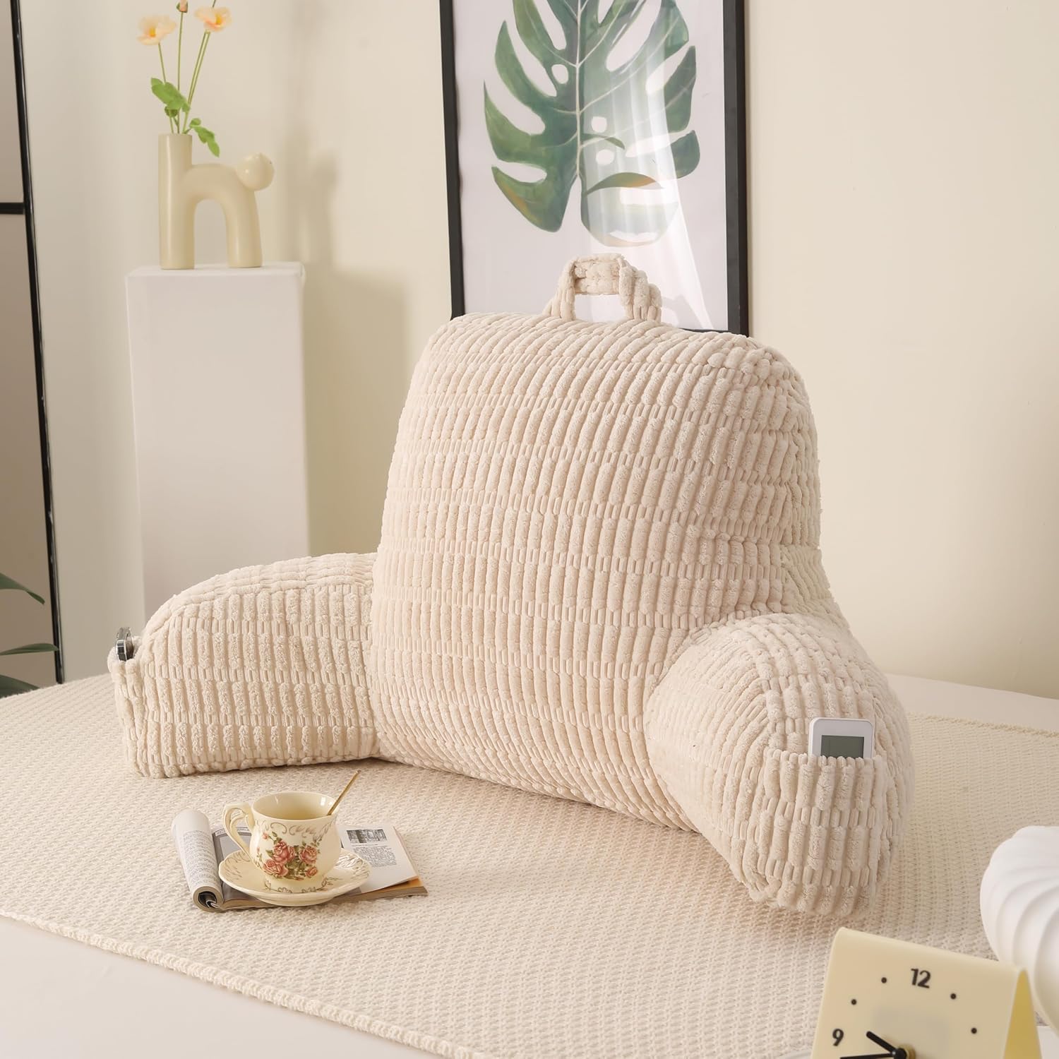 Pajeo Extra Large Sitting Pillow for Bed,19" Reading Pillow for Sitting Up with Arms, Oeko-TEX Certified Sturdy Backrest for Couch & Floor S…