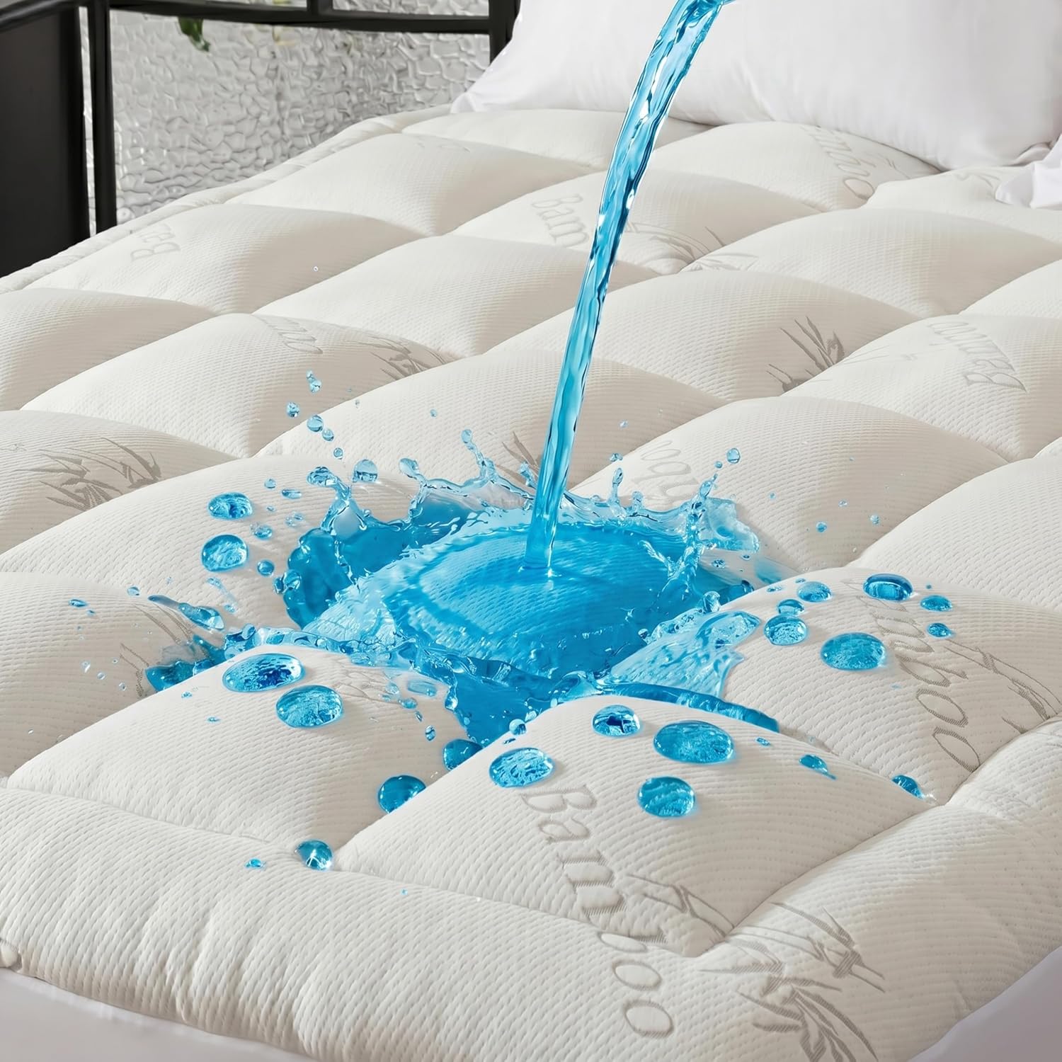 Ubauba 100% Waterproof King Size Mattress Topper, Viscose Made from Bamboo Pillow Top Mattress Protector for Back, Breathable Cooling Matt…