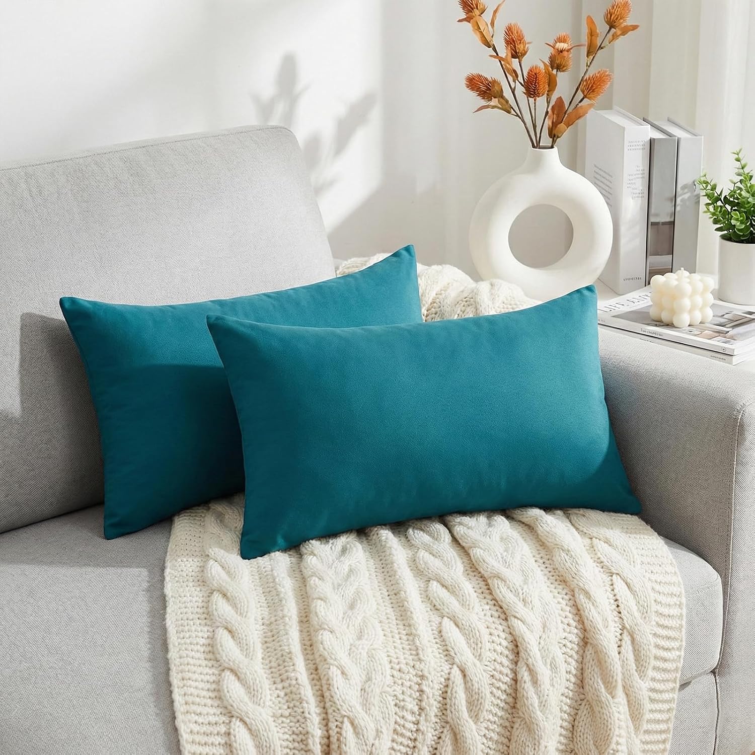 Thmyo 4-Pack 100% Cotton Lumbar Comfortable Solid Decorative Throw Pillow Case, Rectangle Cushion Cover Pillowcase Sublimation Blank Pillow…