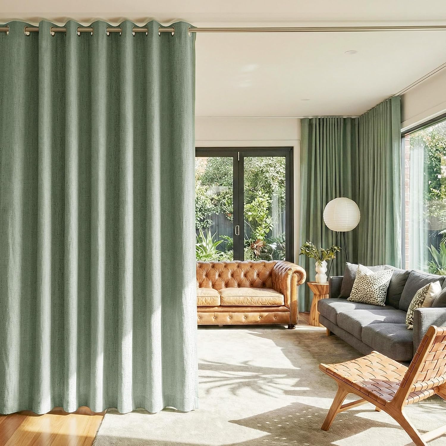 Nicetown 100% Blackout Linen Sliding Door Curtains with White Liner Composite, Grommet Extra Wide Window Treatments Room Divider Drapes for…