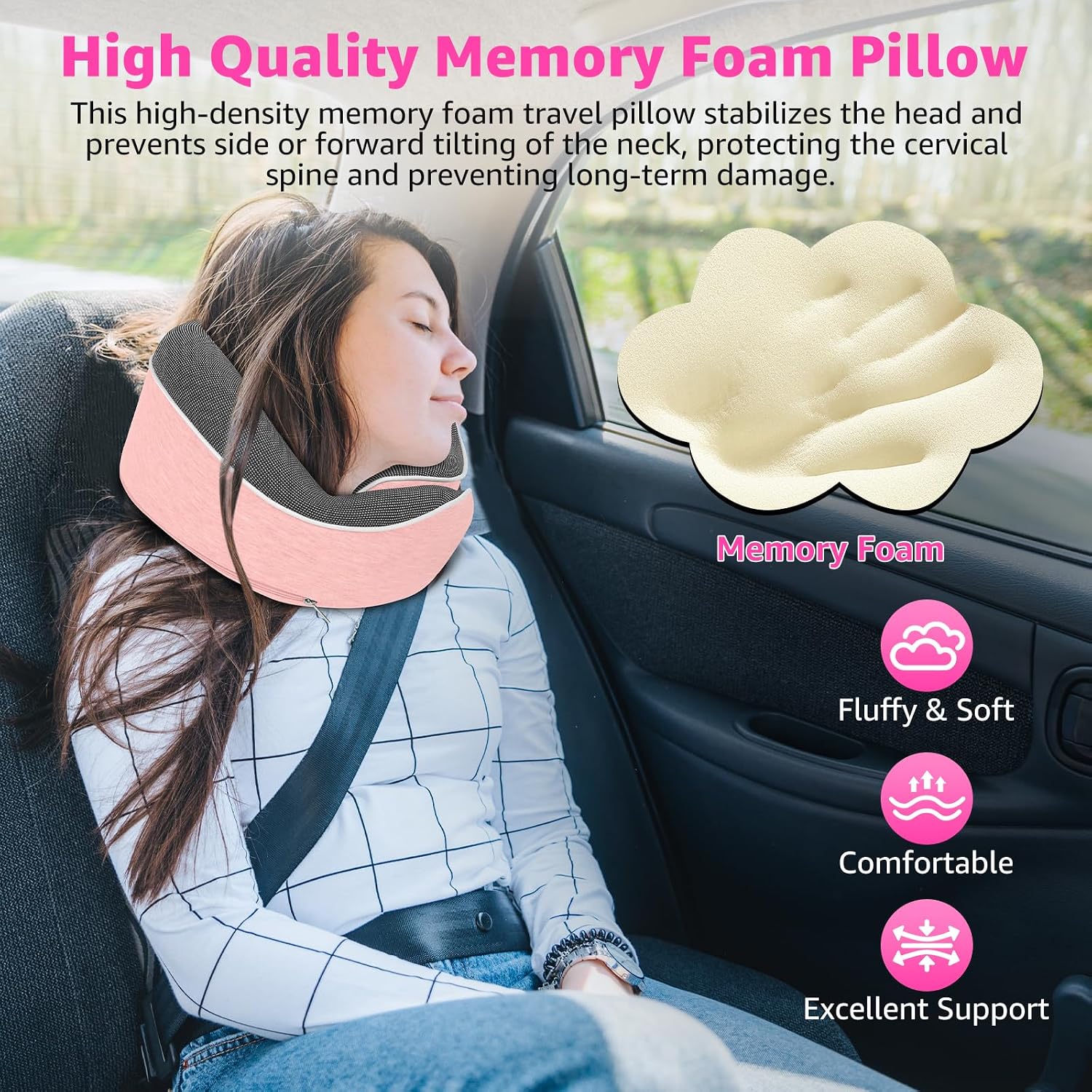 Travel Pillows for Airplanes Ergonomic Memory Foam Neck Pillow for Travel - 360° Head & Neck Support for Sleeping on Flights, Cars…